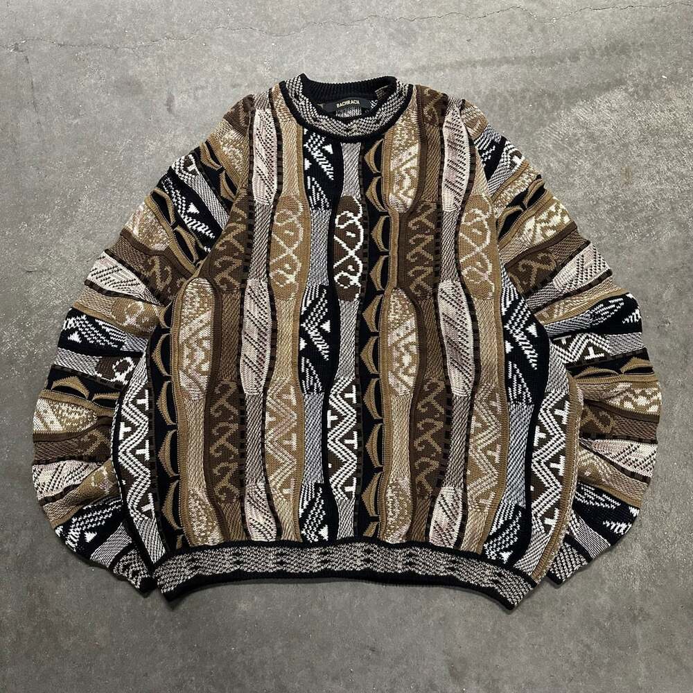 Vintage Bachrach 3D Knit Sweater XL Coogi Style Made Hong Kong 90s Cotton